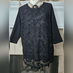 Roaman's Black Floral Lace Women's Blouse 14/16